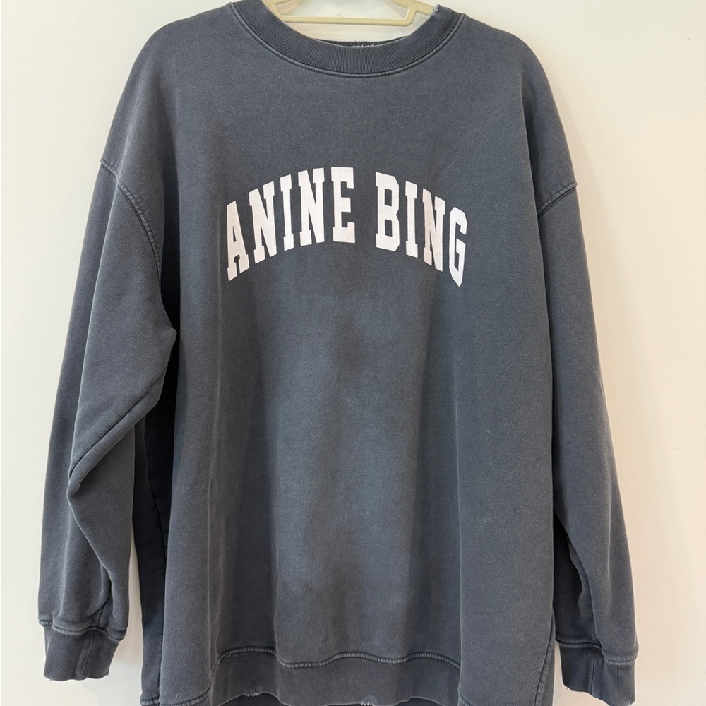 Anine Bing Gray Crewneck Sweater with Collegiate Logo